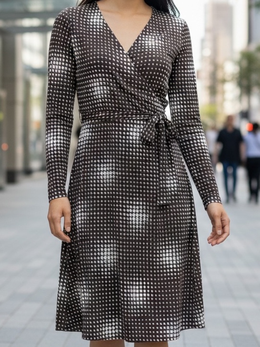 The Limited Brown and White Printed Wrap Dress